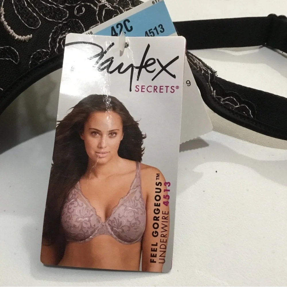 Playtex Secrets Black Underwire Bra 4523 with Embroidery Detail New with tag - Picture 7 of 7